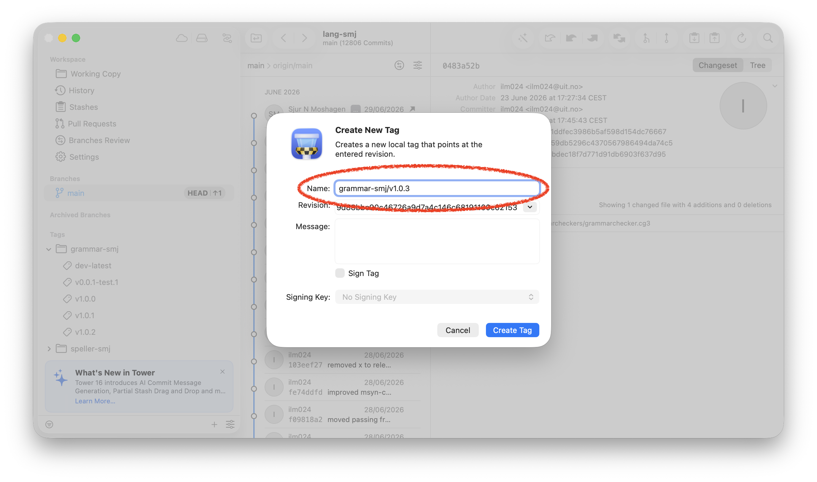 Create tag in Tower, step 2
